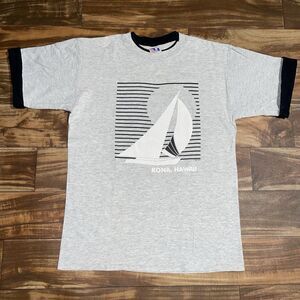 Vintage 80s Kona Hawaii Sail Boat Puff Print Nautical T-Shirt Size Medium/Large